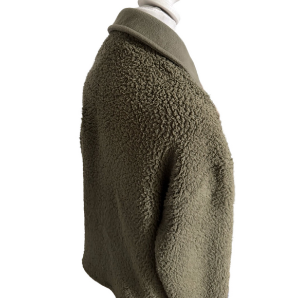 Pink Rose Army Green Faux Fur Sherpa Button Jacket Women Size XS - Picture 6 of 16